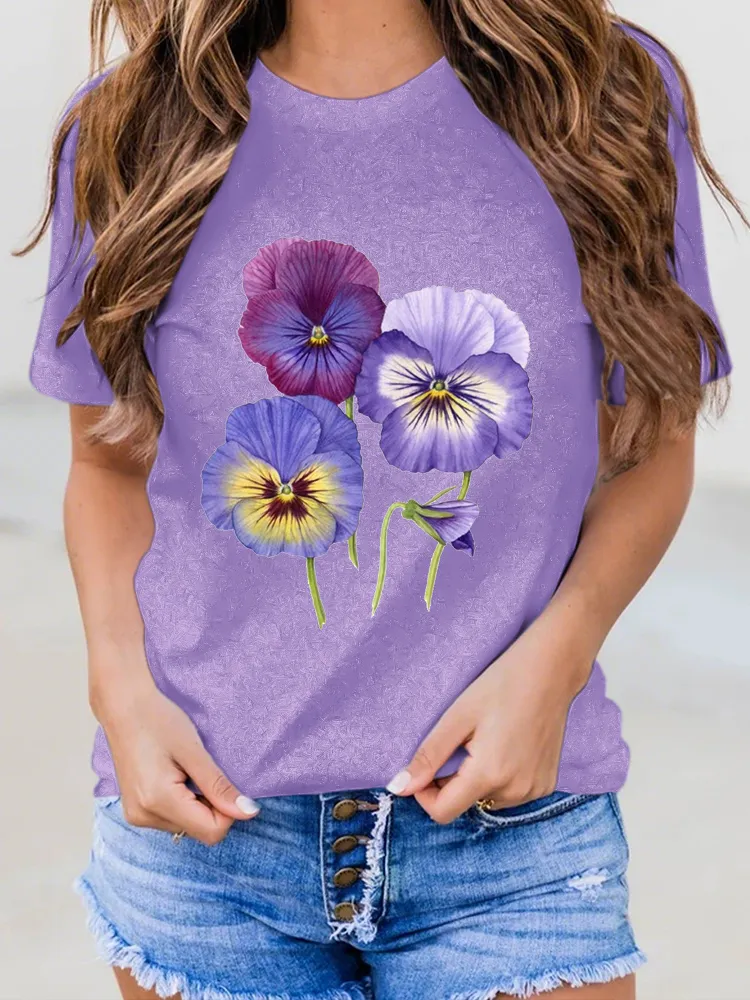 Women'S Floral Printed Alzheimer'S Awareness T-Shirt