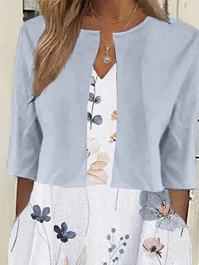 Women's Two Piece Dress Set Casual Dress Print Dress Outdoor Daily Fashion Elegant Pocket Print Midi Dress V Neck Half Sleeve Floral Regular Fit Pink Blue Purple Summer Spring S M L XL XXL