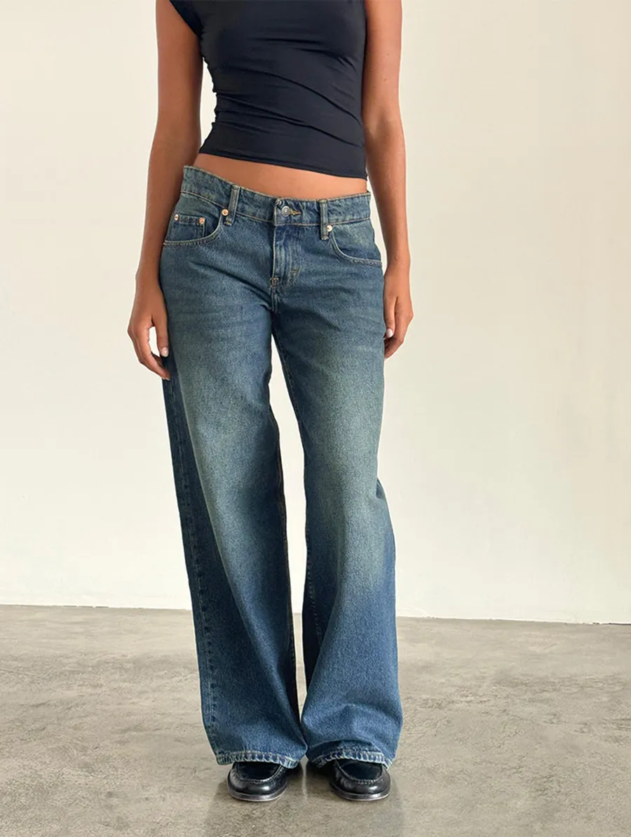 Bright Blue Roomy Extra Wide Low Rise Jeans