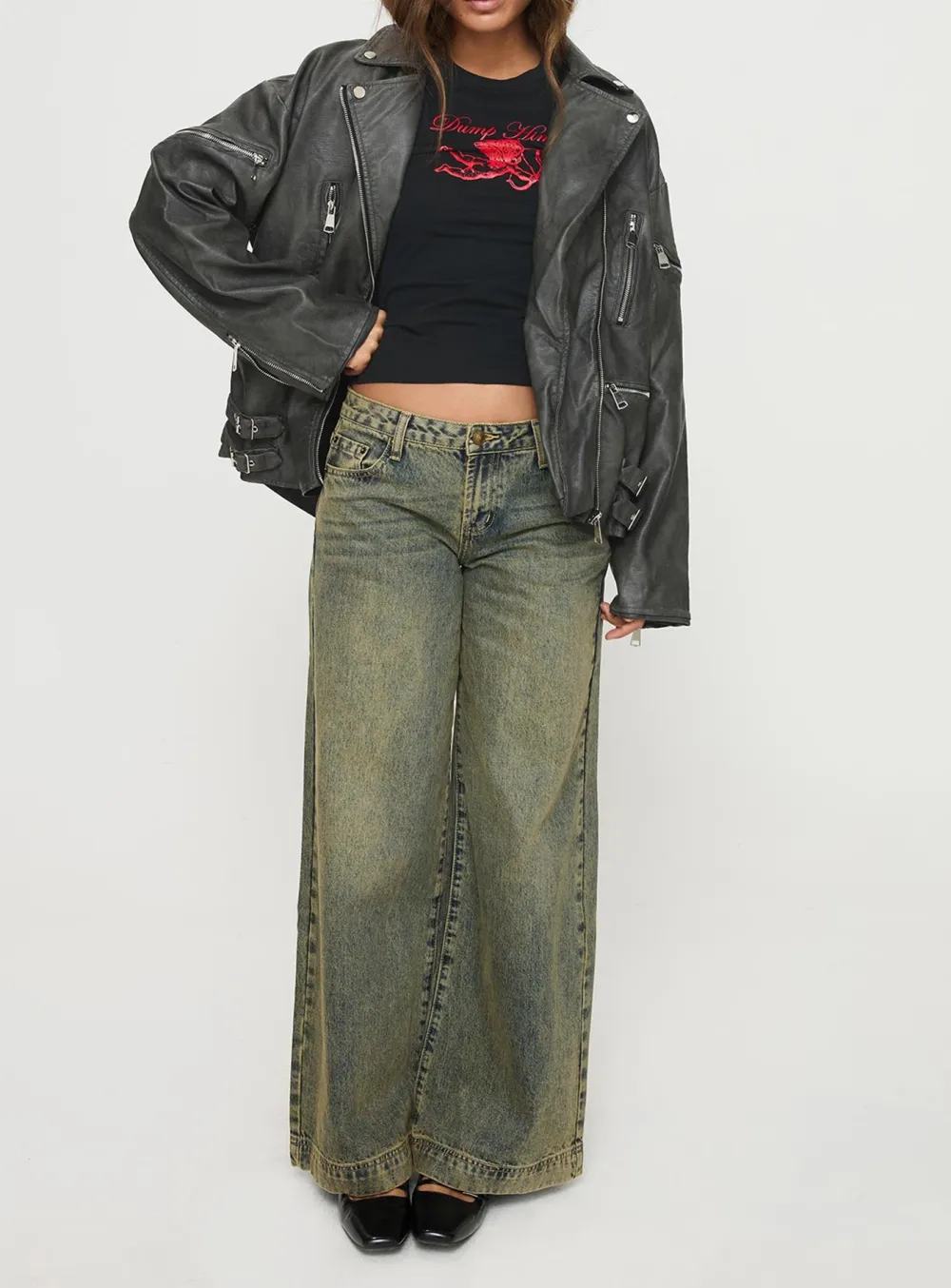 Magnets Faux Leather Jacket Washed Charcoal
