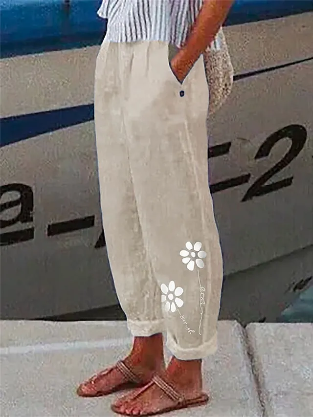 Women's Linen Pants Pants Trousers Baggy Full Length Faux Linen Side Pockets Baggy Fashion Christmas Casual Daily Xmas Blue Green S M