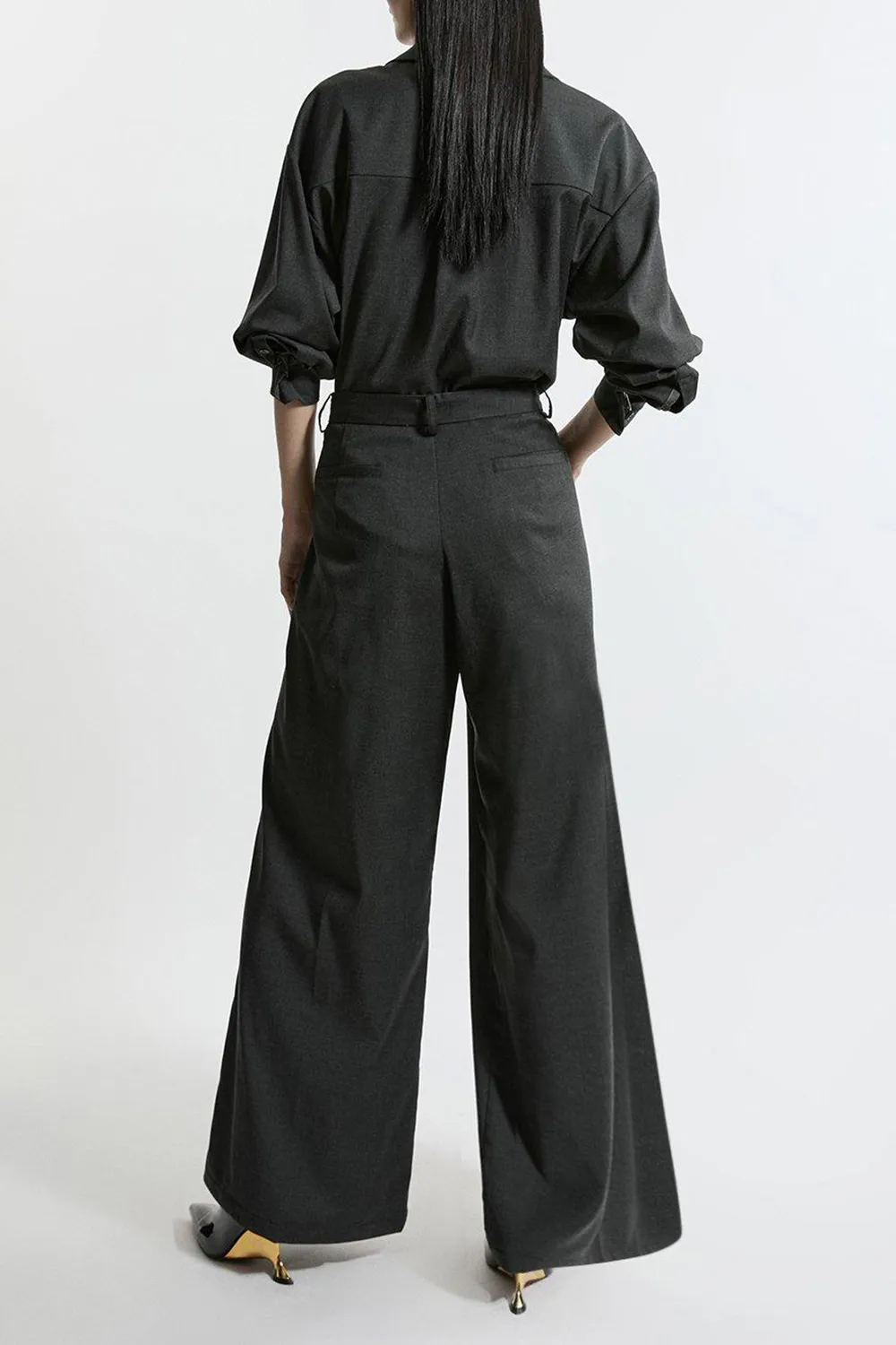 Tailored Wide Leg Darted Trousers