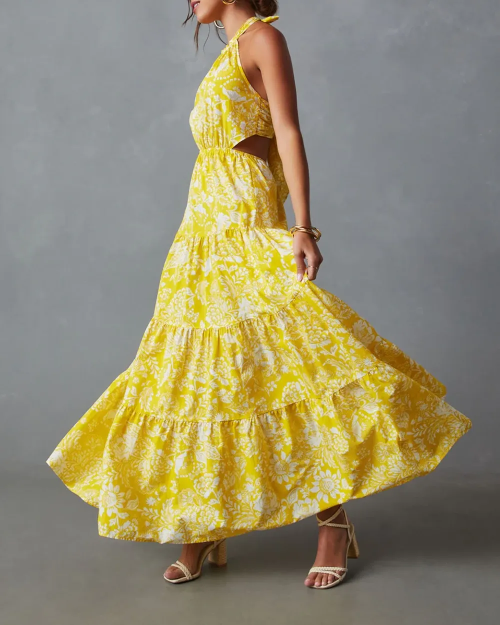 Halter Neck Tiered Maxi Dress