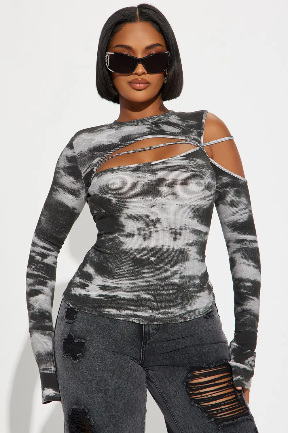 How's The View Cut Out Top - Grey/combo