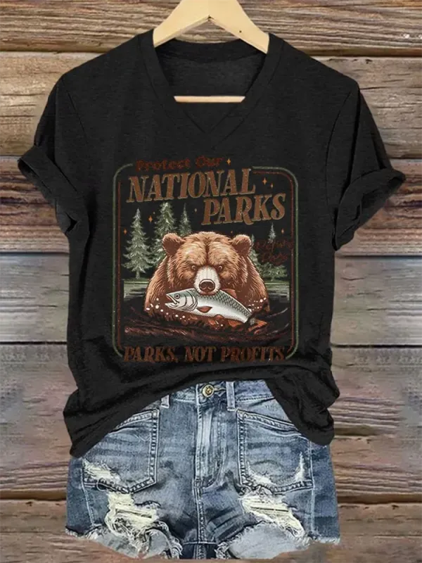 Woman'S Protect Our National Parks V-Neck Short-Sleeve T-Shirt