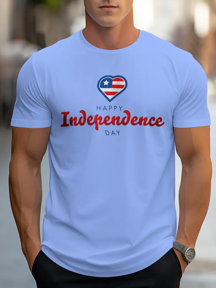 Man'S Happy Independence Day Round-Neck Short-Sleeved T-Shirt