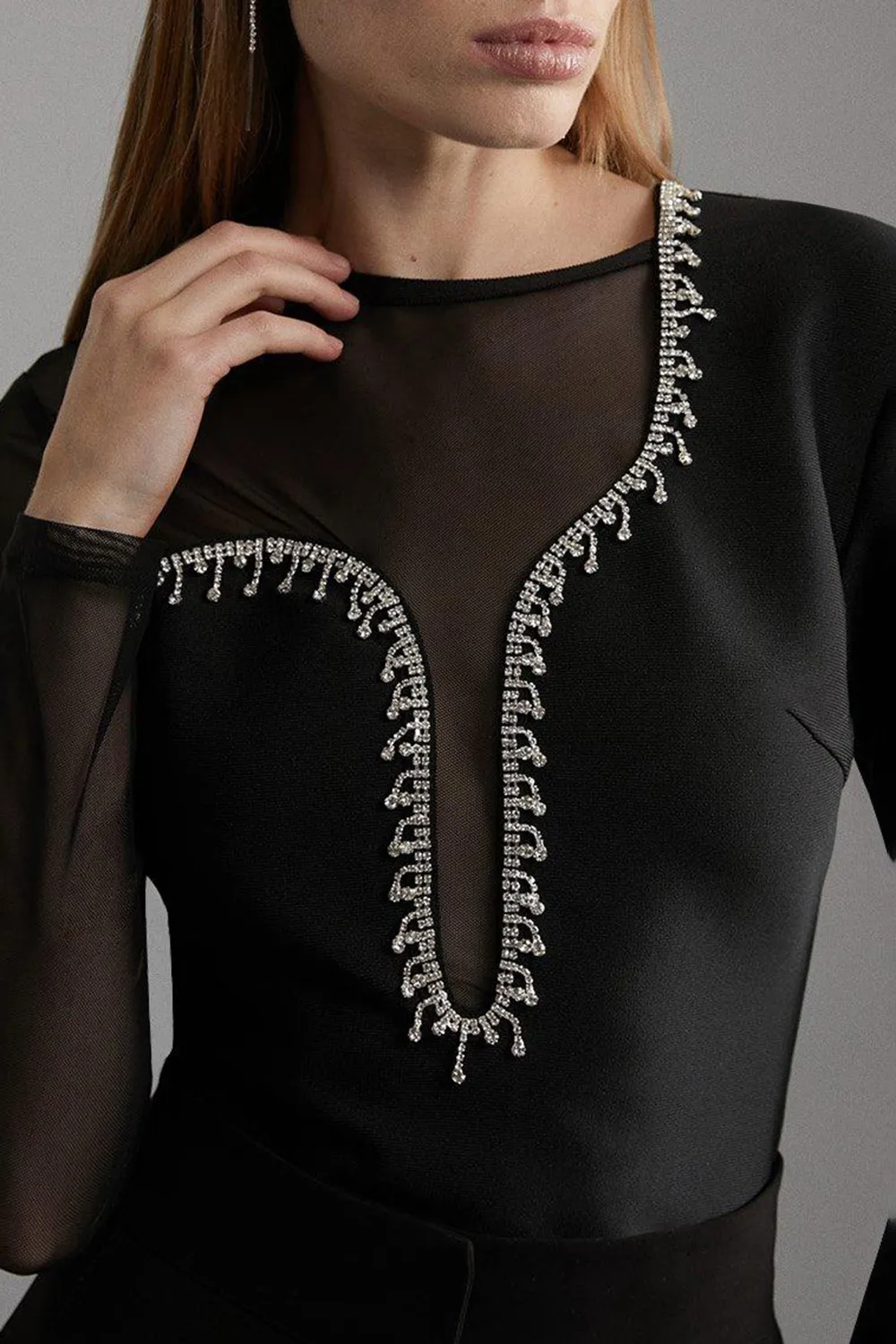 Mesh Detail Embellished Knit Top