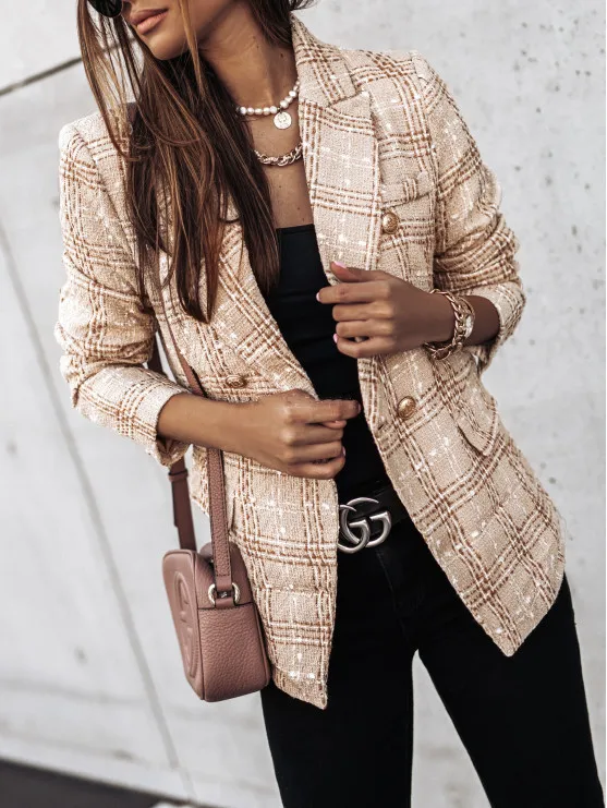 Women'S Set Long Sleeve Double Breasted Printed Set Small Jacket