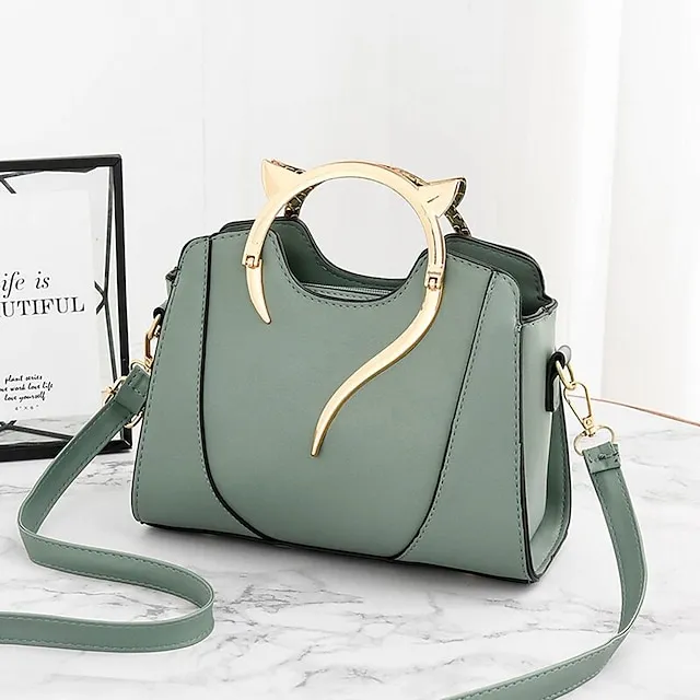 Women's 2022 Handbags Top Handle Bag PU Leahter Daily Going out White Black Pink Light Green