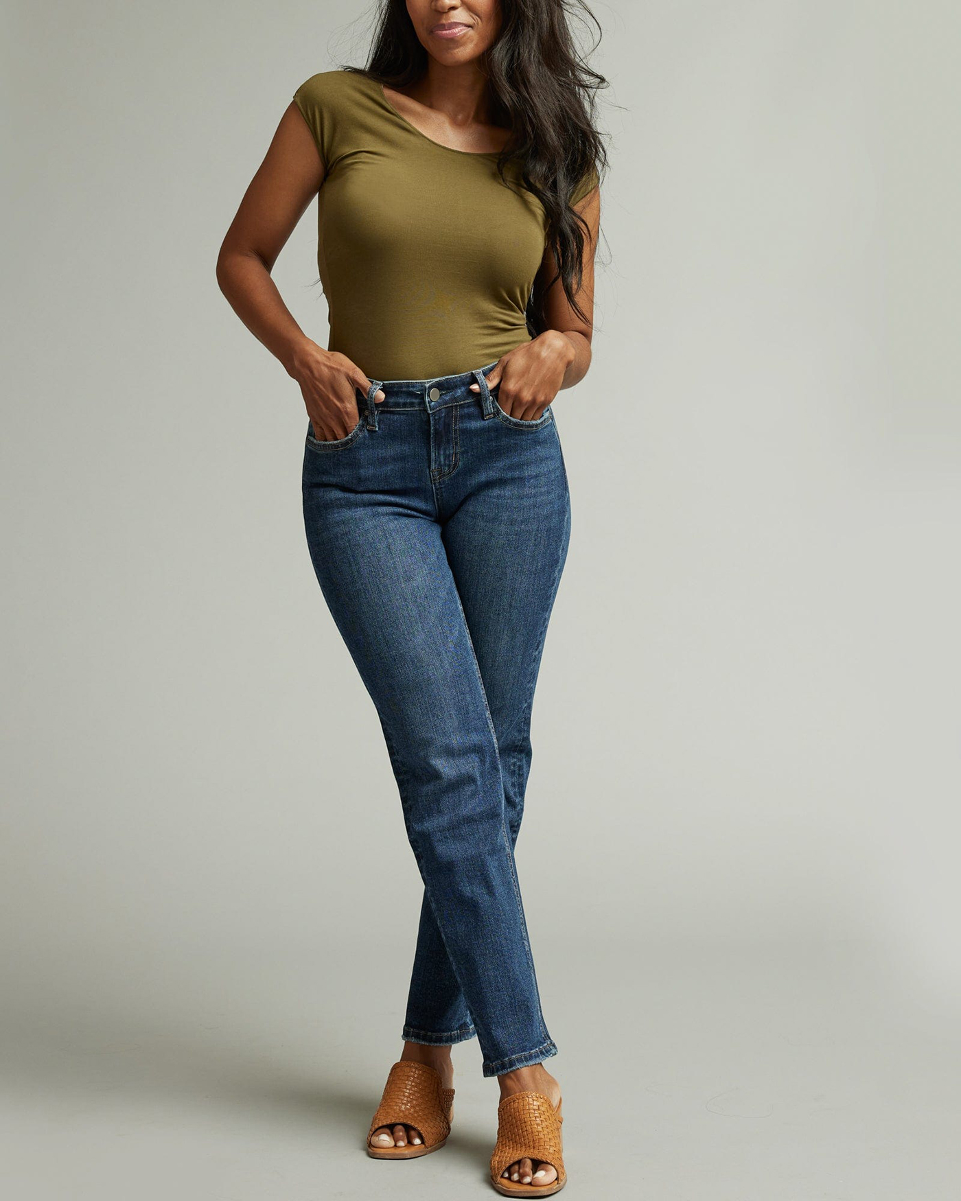 Mid Rise Straight Leg Jean