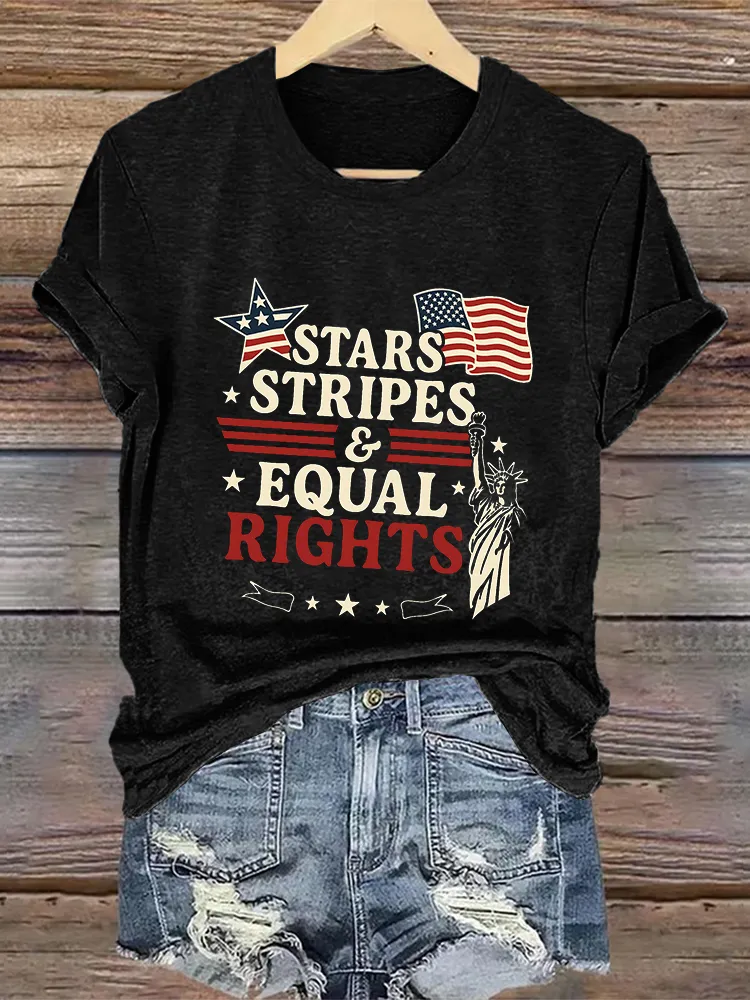 Woman'S Stars Stripes Equal Rights Crew Neck Short Sleeve T-Shirt