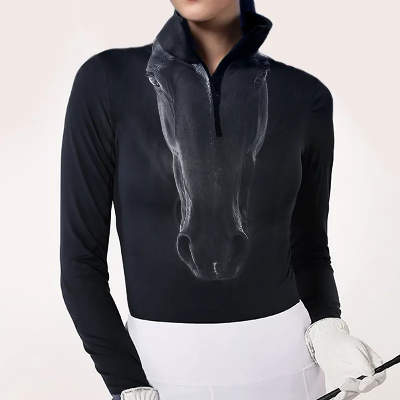 Women's Equestrian Style Horse Print Long Sleeve Casual Shirt