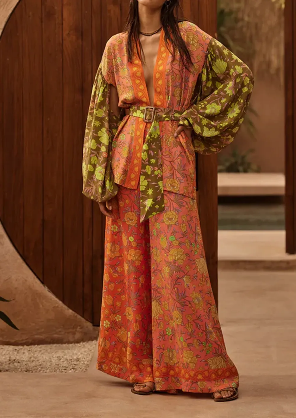 Red Patterned Palazzo Pants