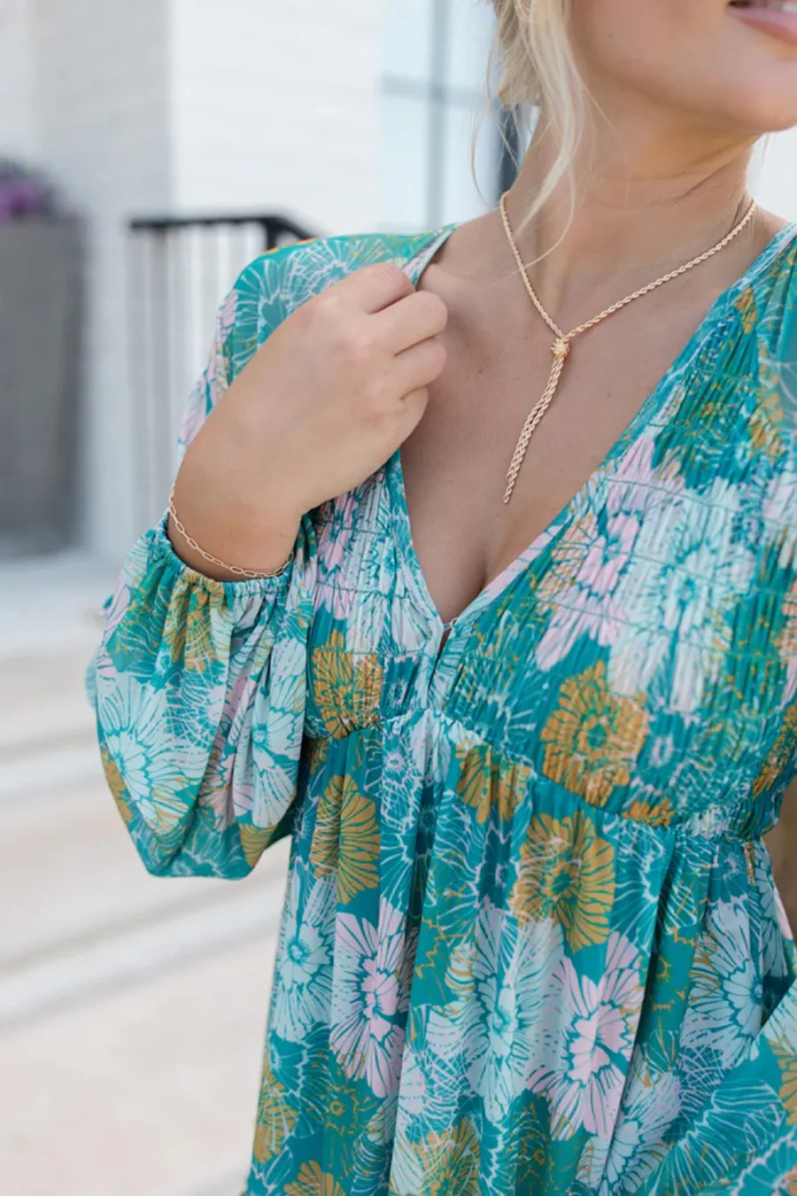 Teal Multi Printed Babydoll Dress