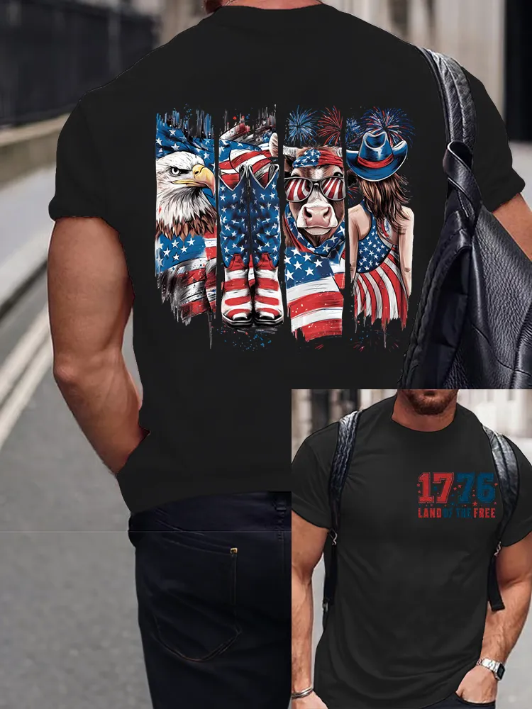 Men's Land Of The Free 1776 Round-Neck Short-Sleeved T-Shirt