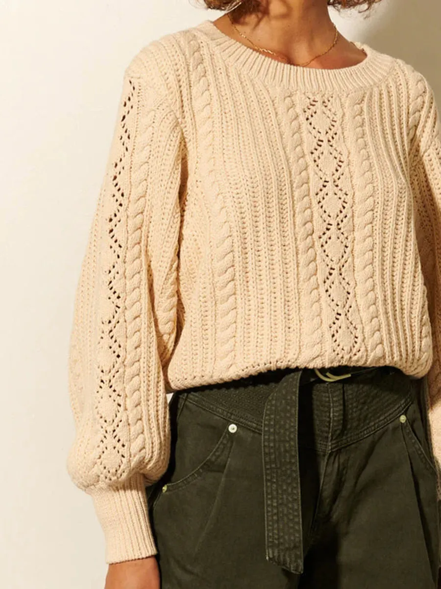 Lantern Sleeve Crochet Knit Sweater