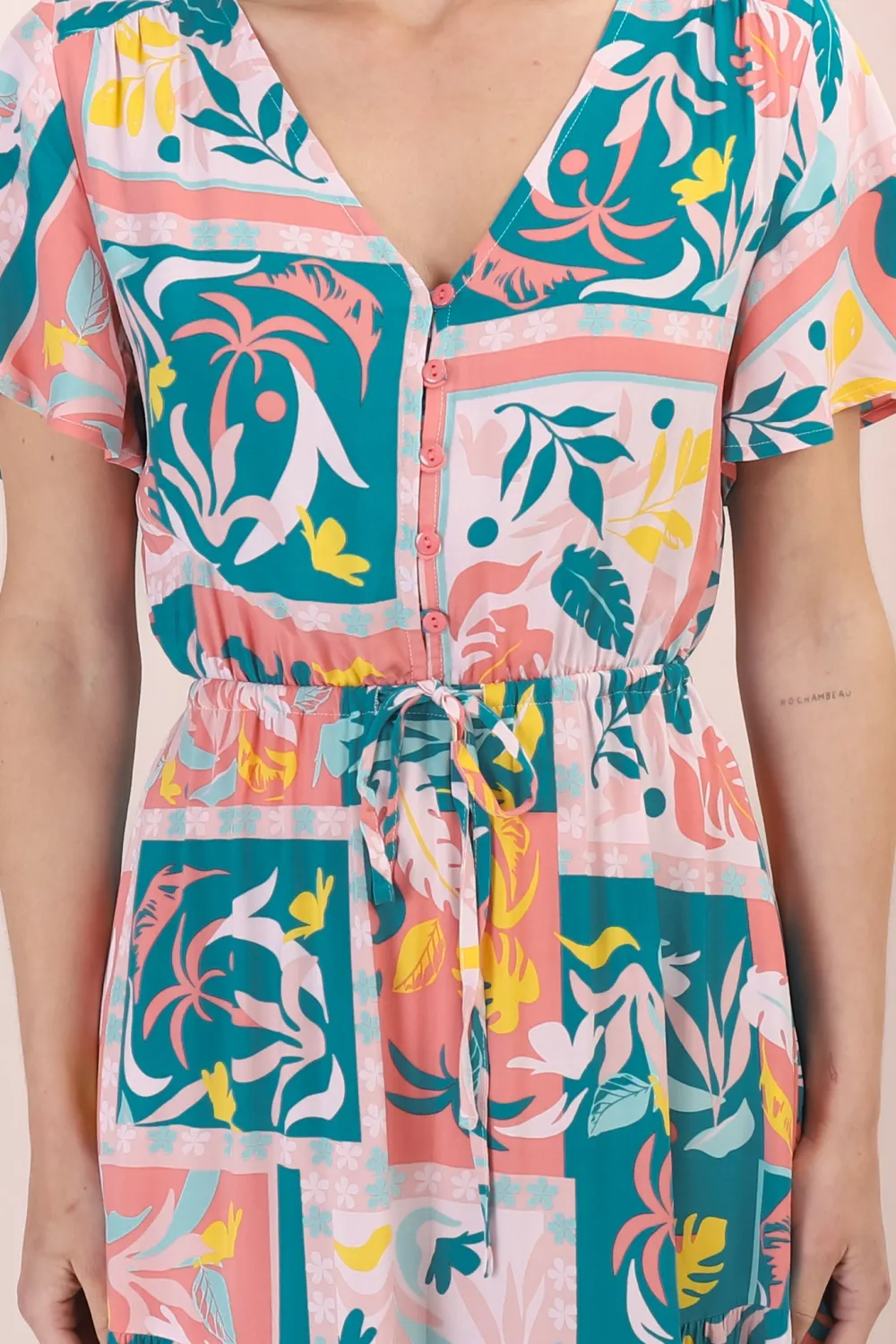 Colorful Patchwork Print Short Sleeve Maxi Dress
