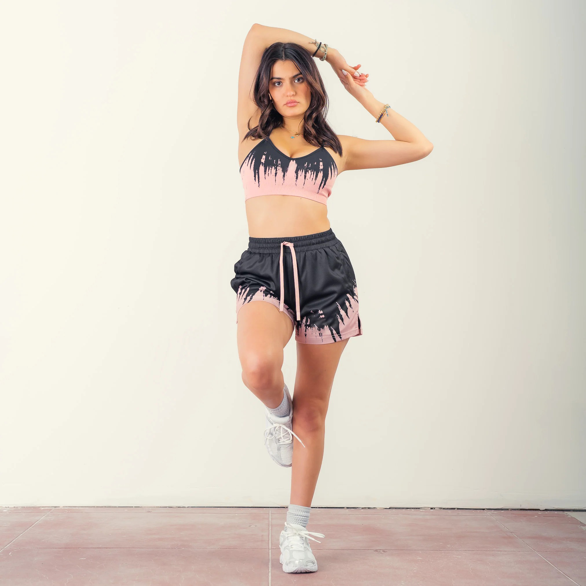 MUAY THAI SHORTS (MID THIGH CUT) SHATTER - BLACK / ROSÉ
