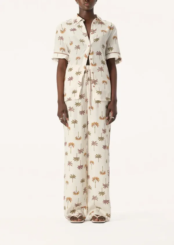 White Printed Wide Leg Pants