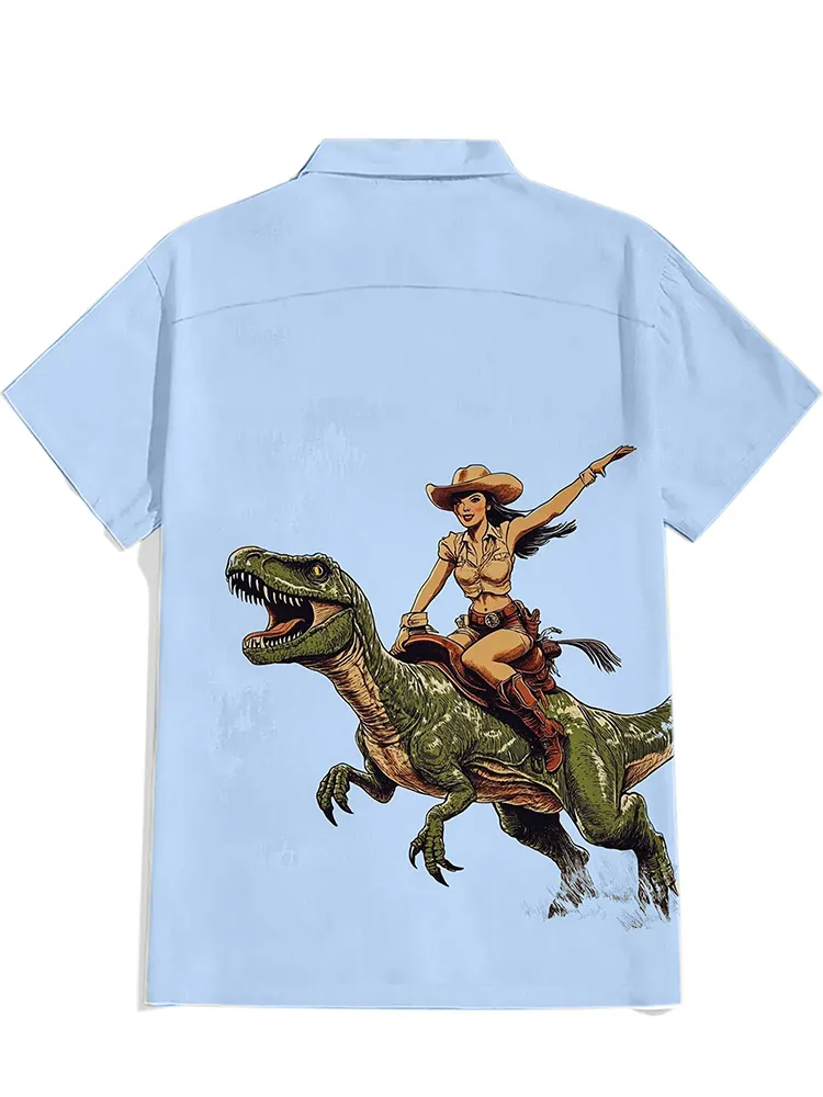 A Cowgirl Riding A Dinosaur Shirt