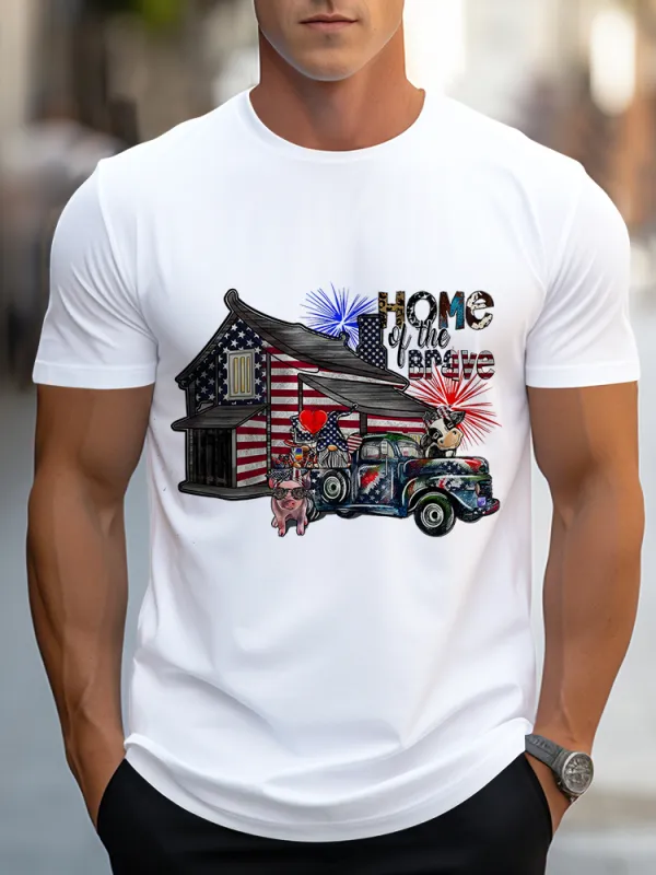 Man'S Home Of The Brave Round-Neck Short-Sleeved T-Shirt
