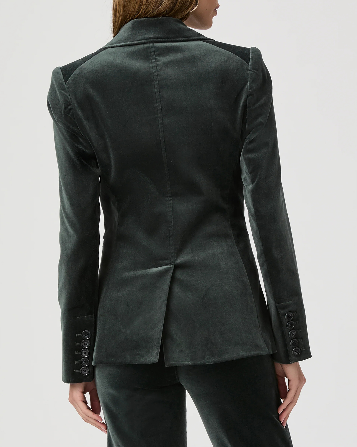 Dark Green Velvet Single Breasted Blazer
