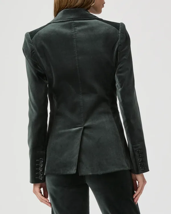 Dark Green Velvet Single Breasted Blazer