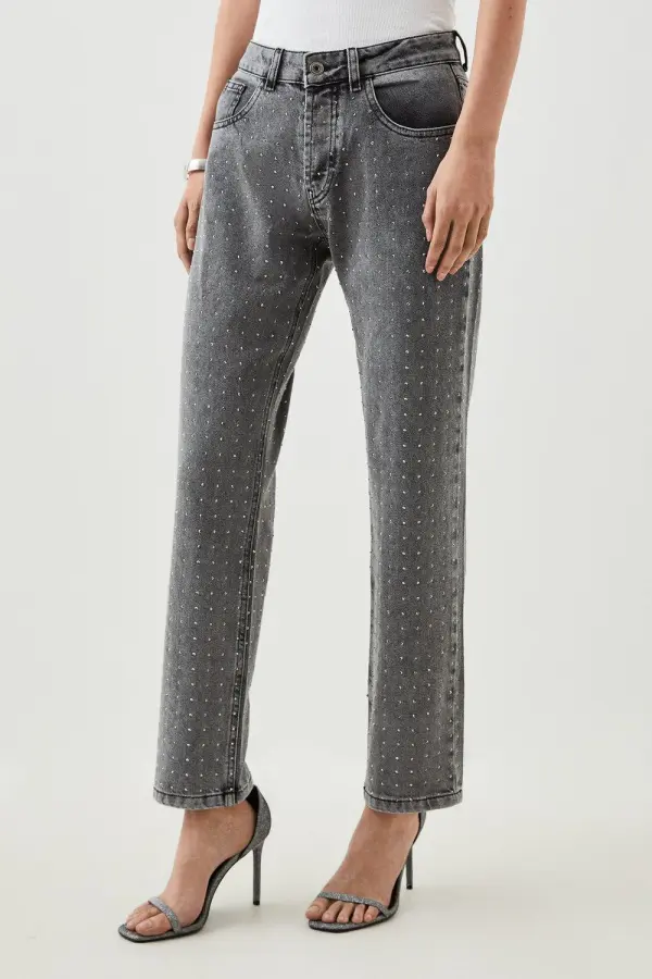 High Rise Slim Leg Embellished Jeans