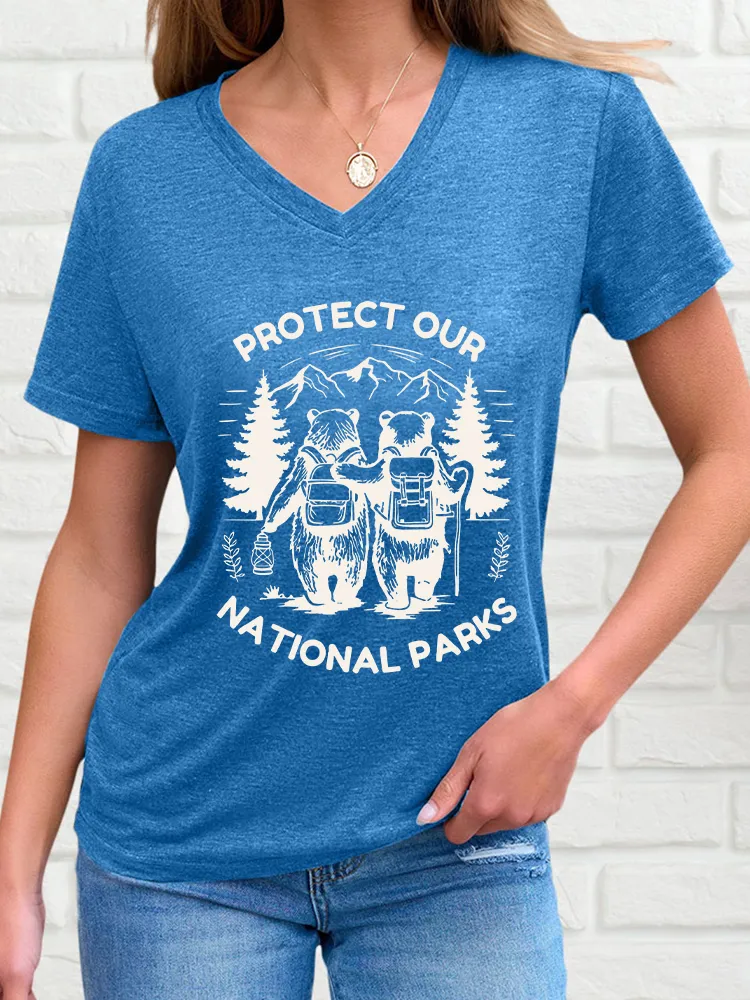 Women'S Protect Our National Parks! V-Neck Short-Sleeved T-Shirt