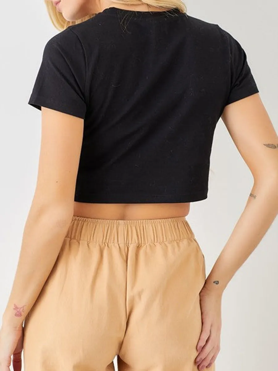 Rhinestone Crop Black Tee