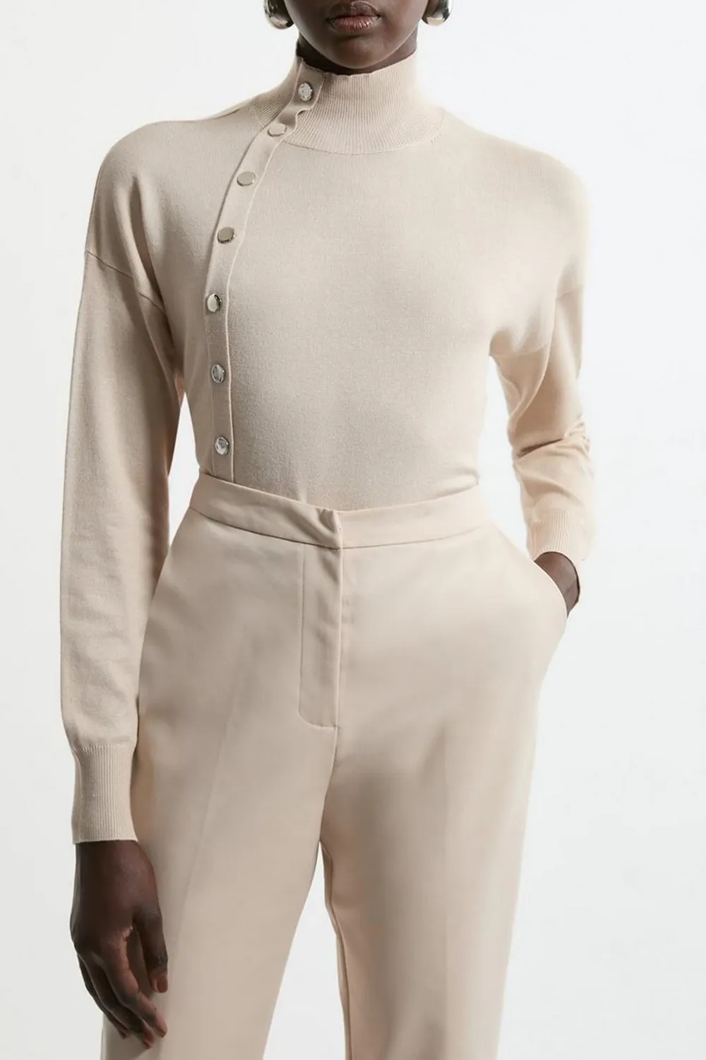 Viscose Blend Popper Detail Knit Jumper