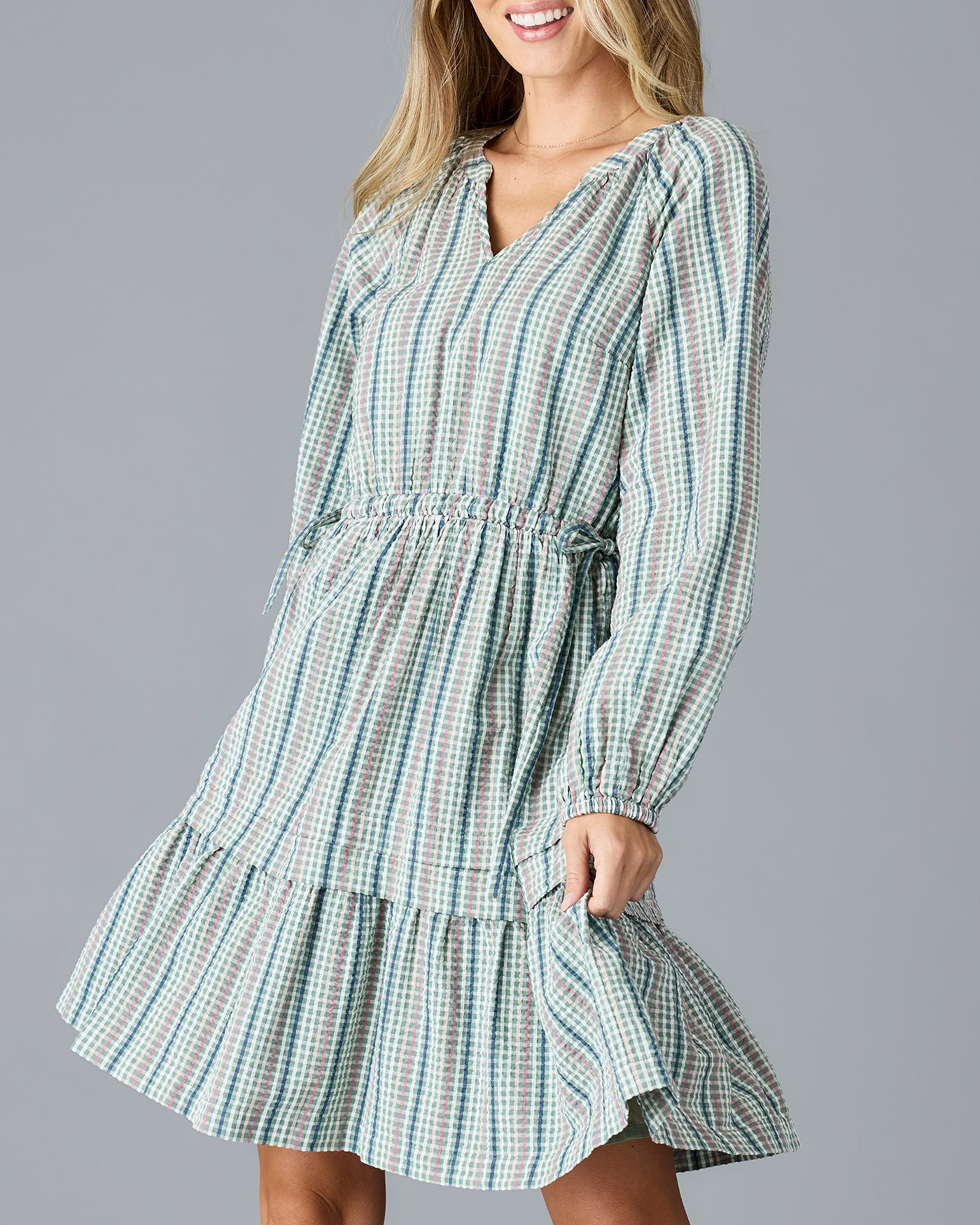 Light Colored Checkered Dress