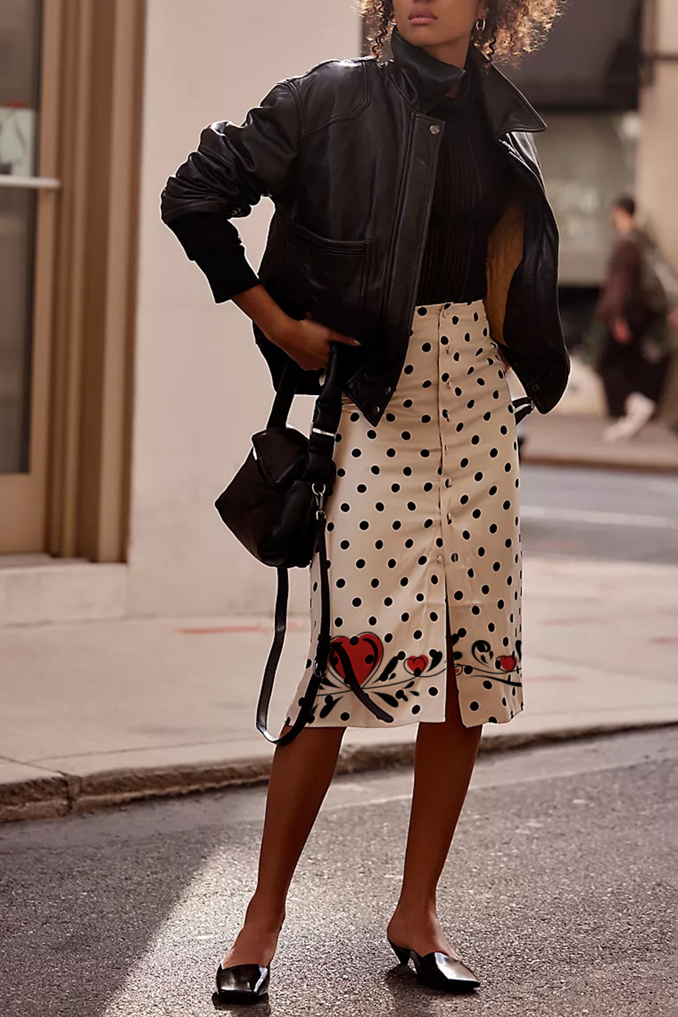 Polka Dot Print Midi Skirt