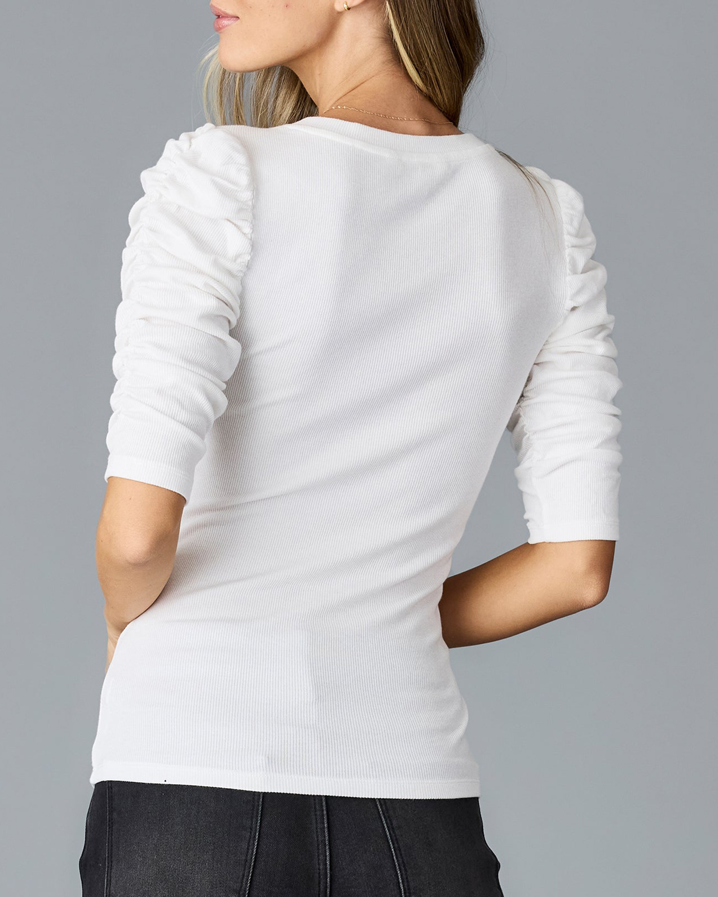 Elegant White V-Neck Blouse With Puff Sleeves