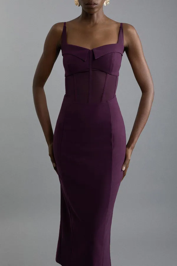 Crepe And Corset Detail Midi Dress