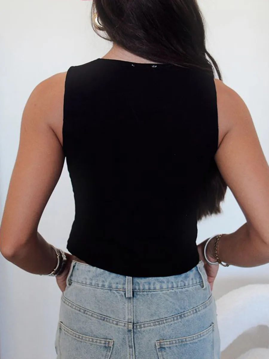 Black Linen Tie Vest
