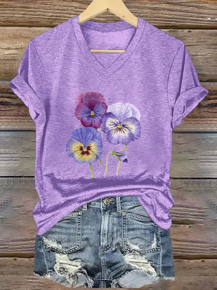 Women'S Floral Printed Alzheimer'S Awareness T-Shirt