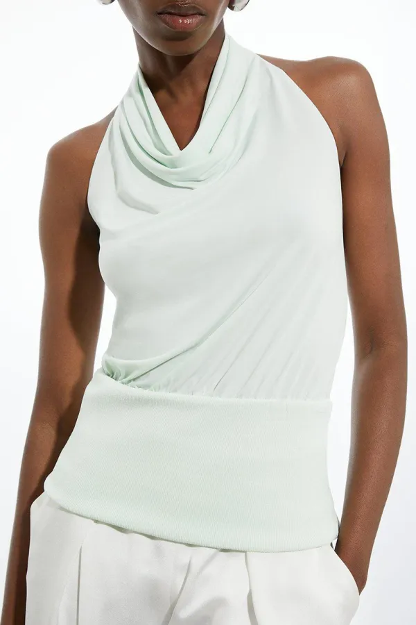 Jersey Knit Mix Halter Neck Top