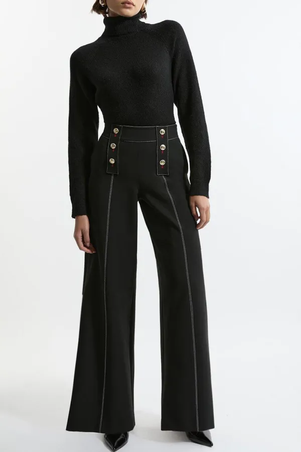 Compact Stretch Tailored Flared High Waisted Trousers