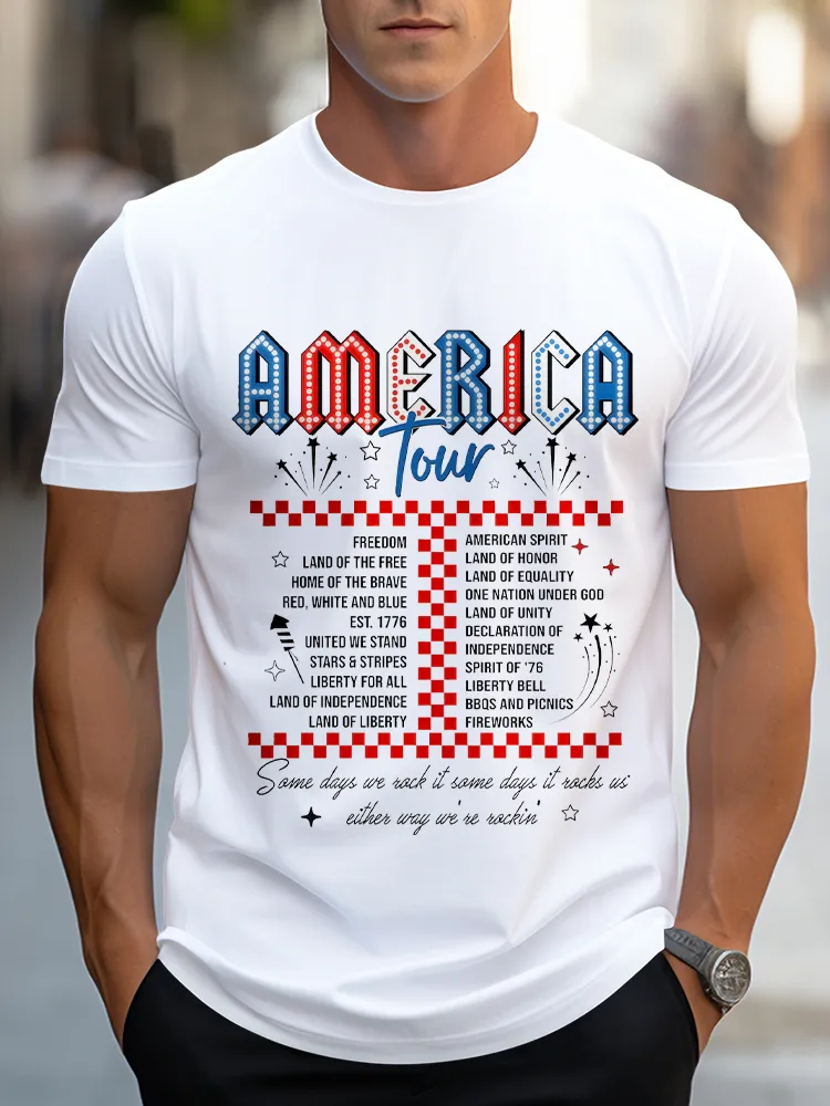 Man'S America Round-Neck Short-Sleeved T-Shirt