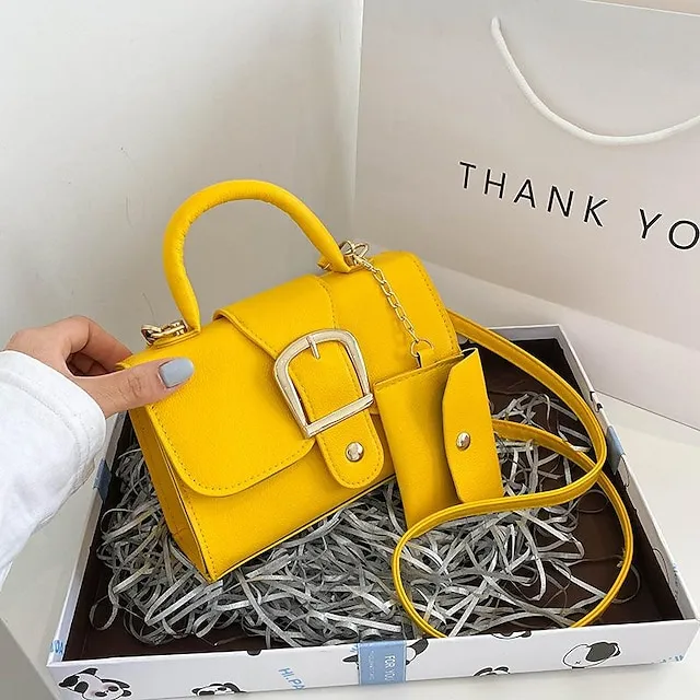 Women's Handbag Crossbody Bag PU Leather Daily Durable Solid Color Black White Yellow