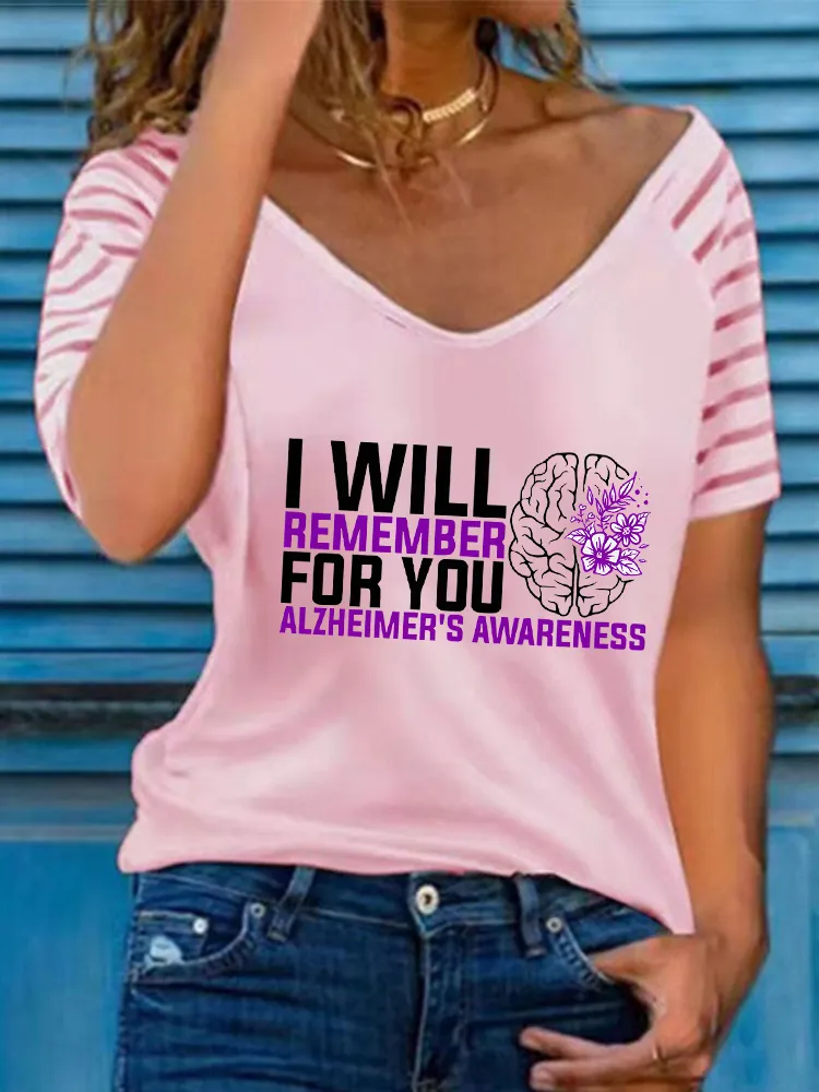 Women'S I Will Remember For You Alzheimer'S Awareness V-Neck Short-Sleeved T-Shirt