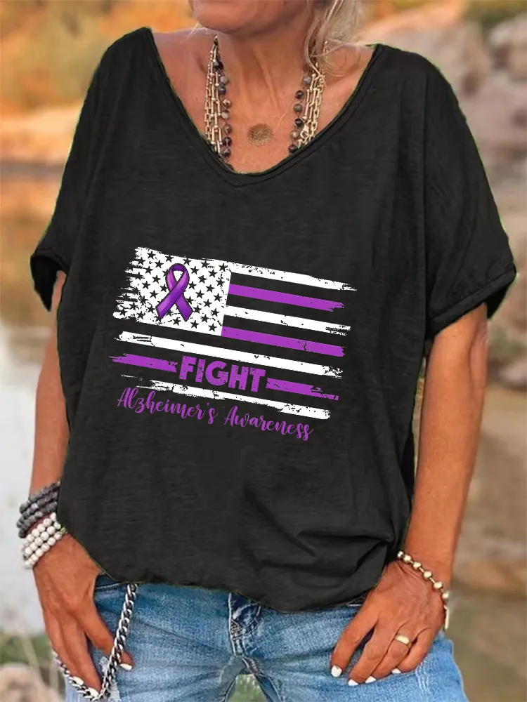 Women'S Fight Alzheimer'S Awareness V-Neck Short-Sleeved T-Shirt