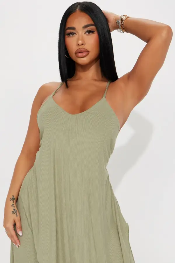 Come This Way Ribbed Maxi Dress - Sage