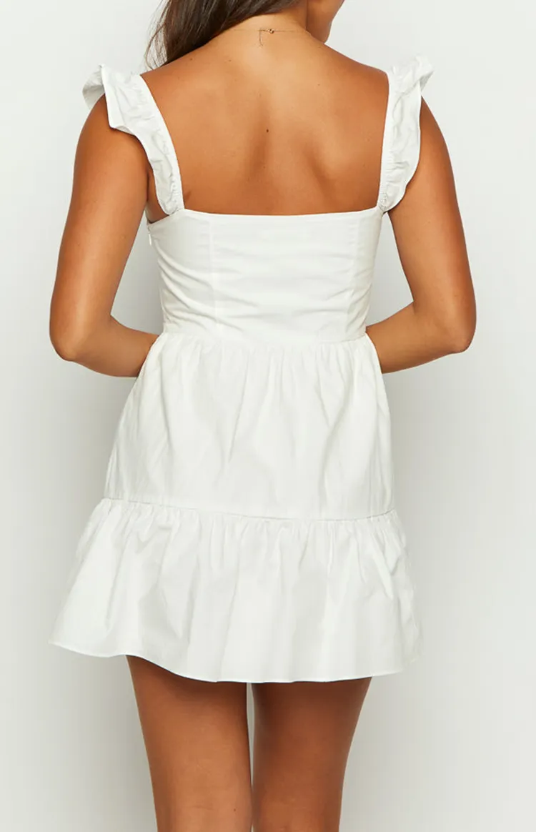 White Flutter Sleeve Ruffled Mini Dress