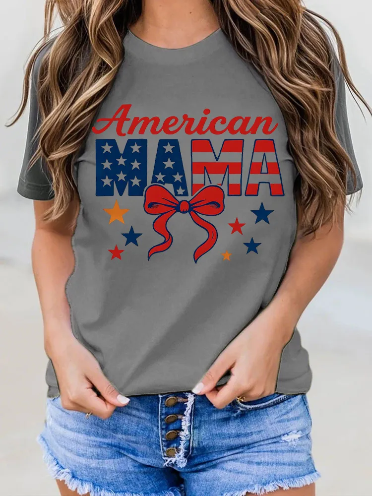 Woman'S American Mama Print Short-Sleeved T-Shirt