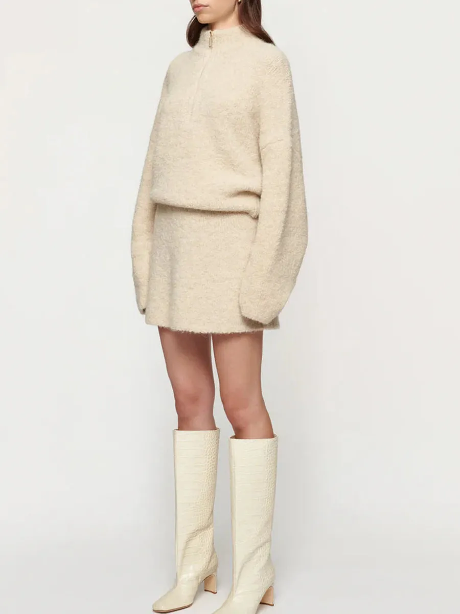 Beige Fuzzy Half Zip Jacket