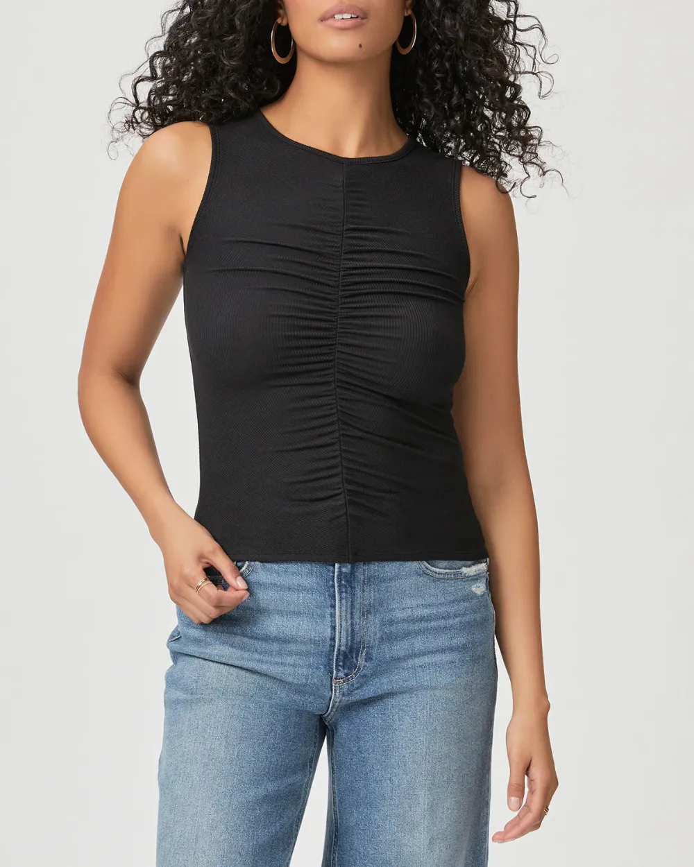 Black Ruched Sleeveless Tank Top