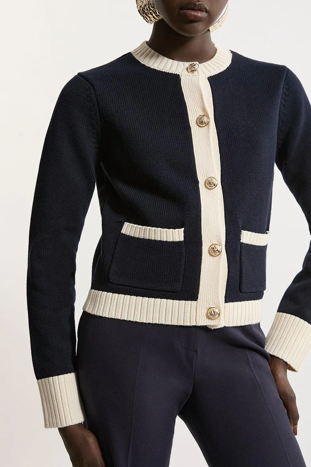 Cotton Cropped Knit Boxy Cardigan