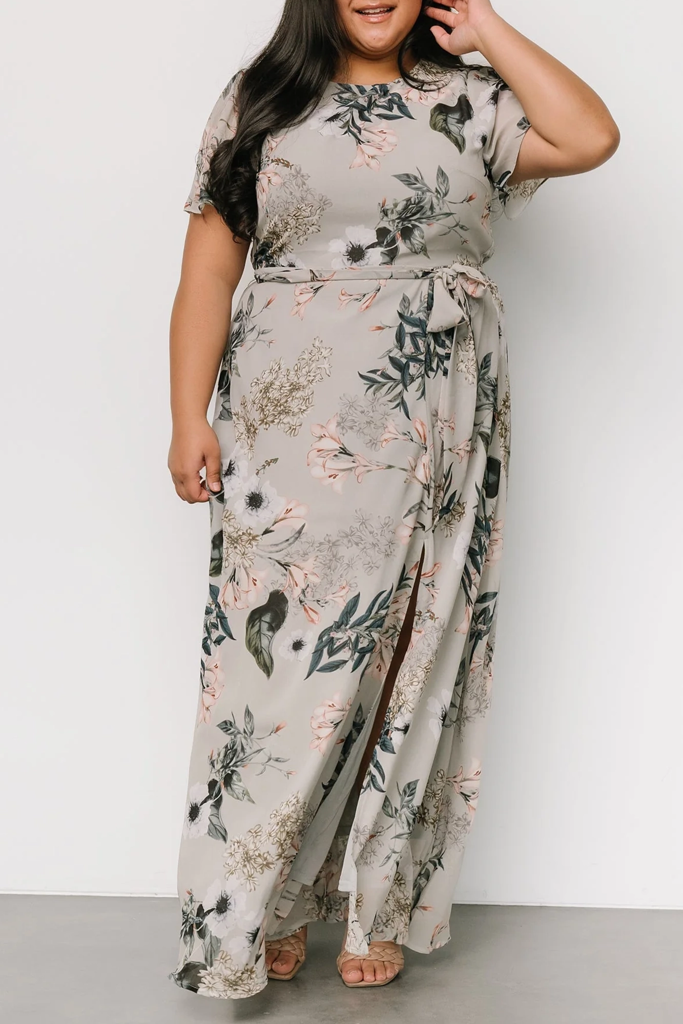 High-Waisted Versatile Slimming Round-Neck Floral Pattern Dress